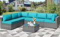 Shintenchi 7 Pieces Outdoor Patio Furniture Sets, Patio Sectional Sofa Couch, Silver Gray PE Wicker Furniture Modular Patio Conversation Sets Patio Sofa with Washable Cushions & Coffee Table (Blue)