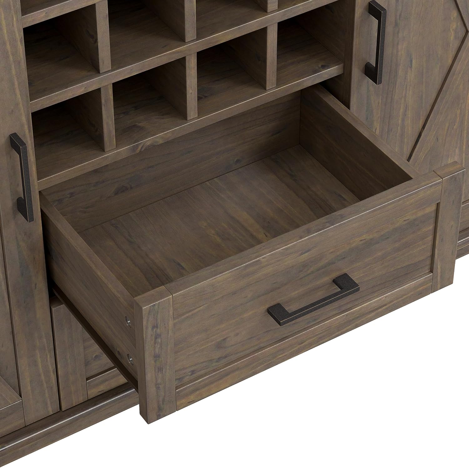 SIMPLIHOME Ela Solid Wood and Pine 54 inch x 18 inch Rectangle Transitional Sideboard with Wine Storage in Smoky Brown for The Dining Room and Kitchen