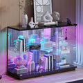 Lvifur High Gloss Display Cabinet - with Lock, Curio Cabinet with Human Body Sensor & Glass Shelves for Toys, Books, Collectibles, Liquor, Bookcase for Living Room, Kitchen, Study, Black