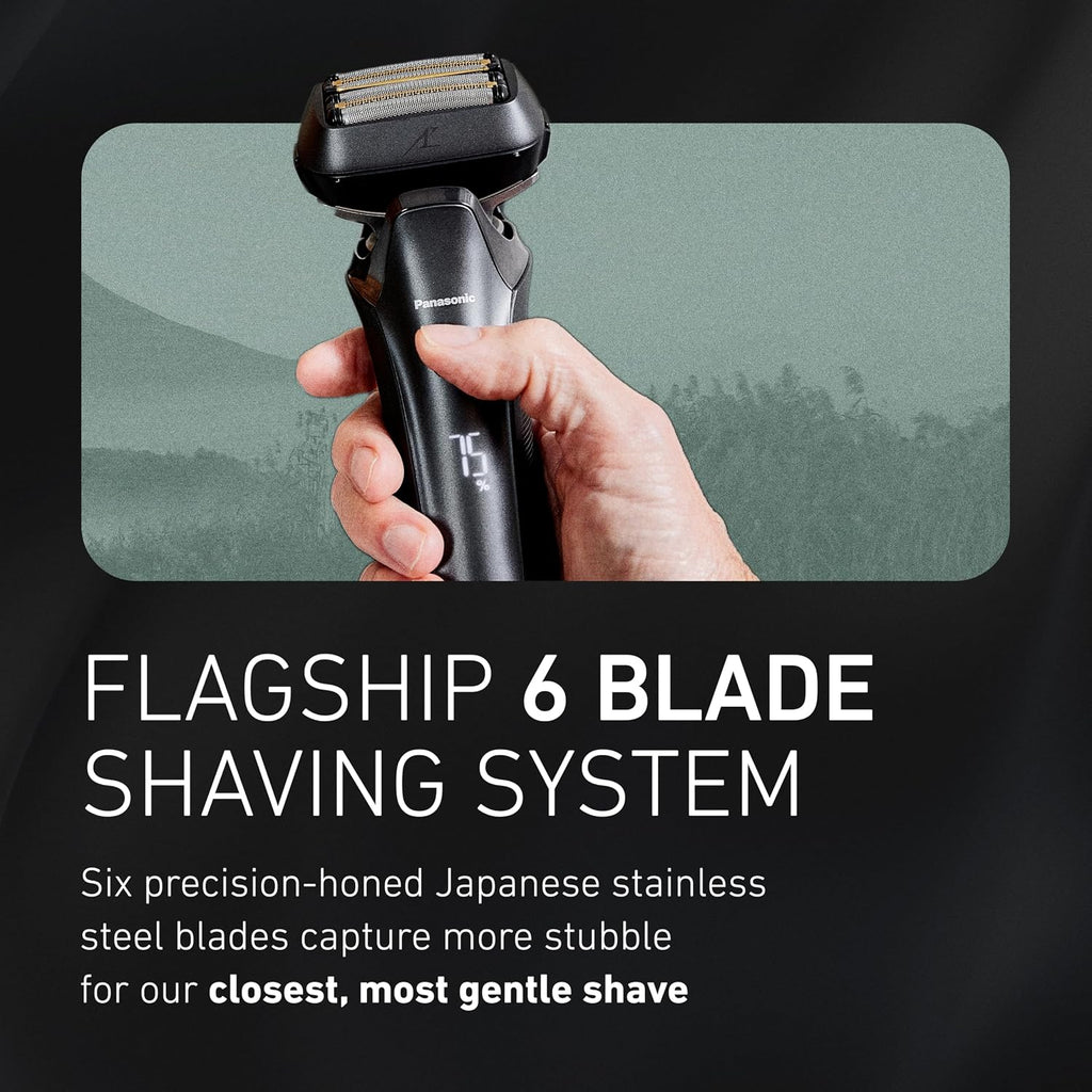 Panasonic ARC6 Electric Razor for Men Face, Wet & Dry Shavers for Men with Foil Shaver, Pop-up Trimmer, Ultra-Fast 6-Blade, Smart Shave Sensor, 22D Flexible Pivoting Head - ES-LS8A-K (Black)