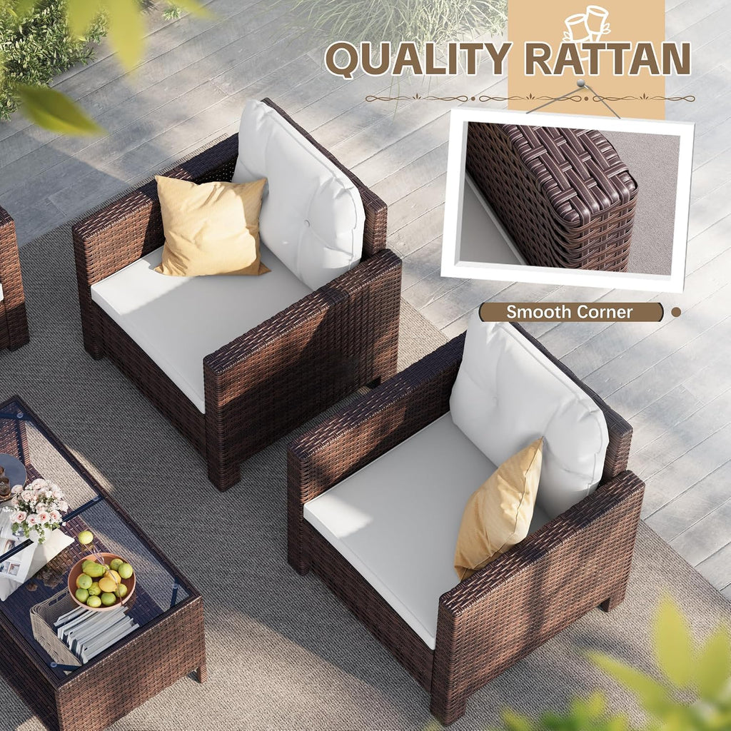 Homall 4 Pieces Patio Furniture Sets Rattan Chair Wicker Conversation Sofa Set, Outdoor Indoor Backyard Porch Garden Poolside Balcony Use (Beige)