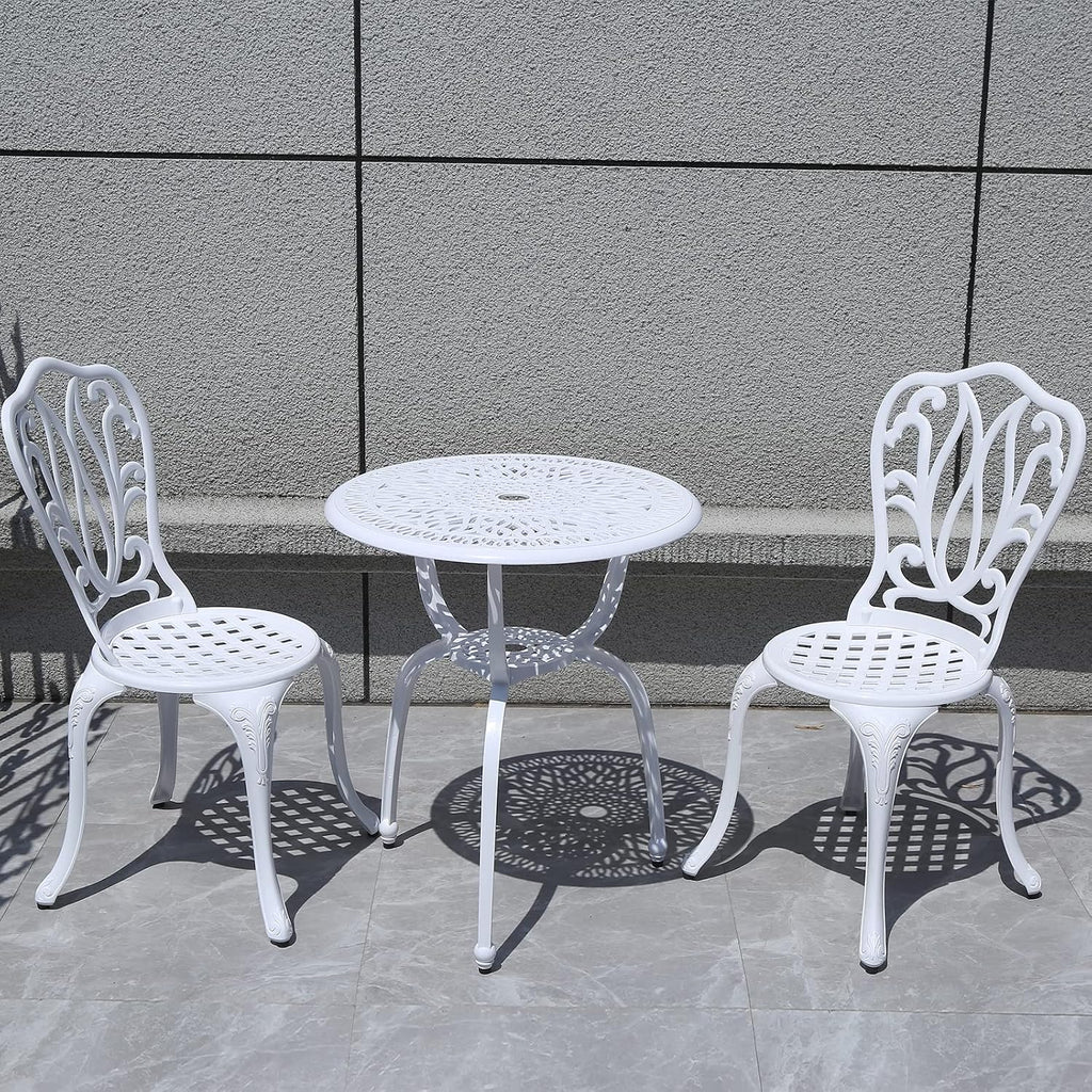 3 Piece Bistro Set,Outdoor Patio Set,Anti-Rust Cast Aluminum Bistro Table Set for Park Yard Front Porch Furniture(New White)…