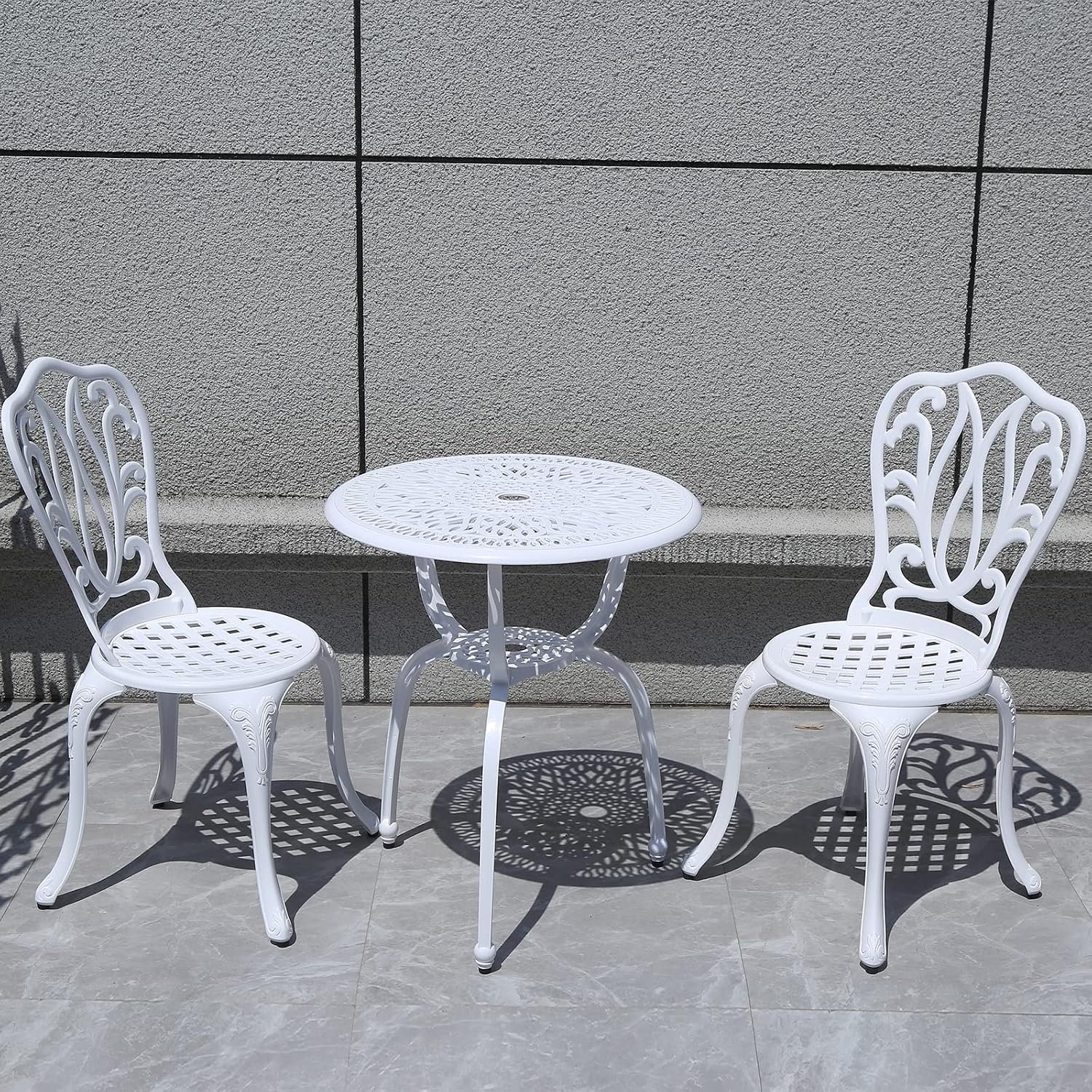 3 Piece Bistro Set,Outdoor Patio Set,Anti-Rust Cast Aluminum Bistro Table Set for Park Yard Front Porch Furniture(New White)…