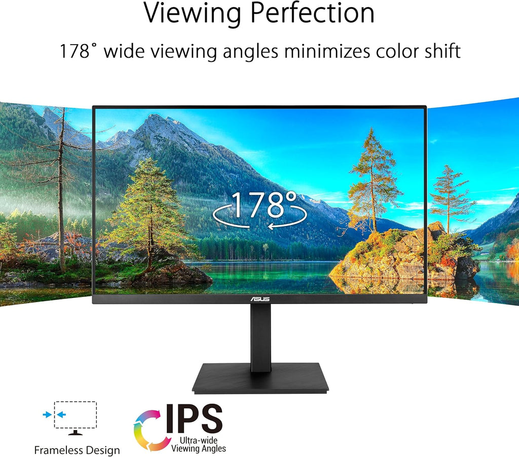 ASUS 27' 4K Business Monitor (VA27UQSB) - UHD (3840 x 2160), IPS, Frameless, HDR10, DisplayPort, Dual HDMI, Speakers, Eye Care, Ergonomic, pivot, swivel, height adjustable, DisplayWidget, 3yr warranty