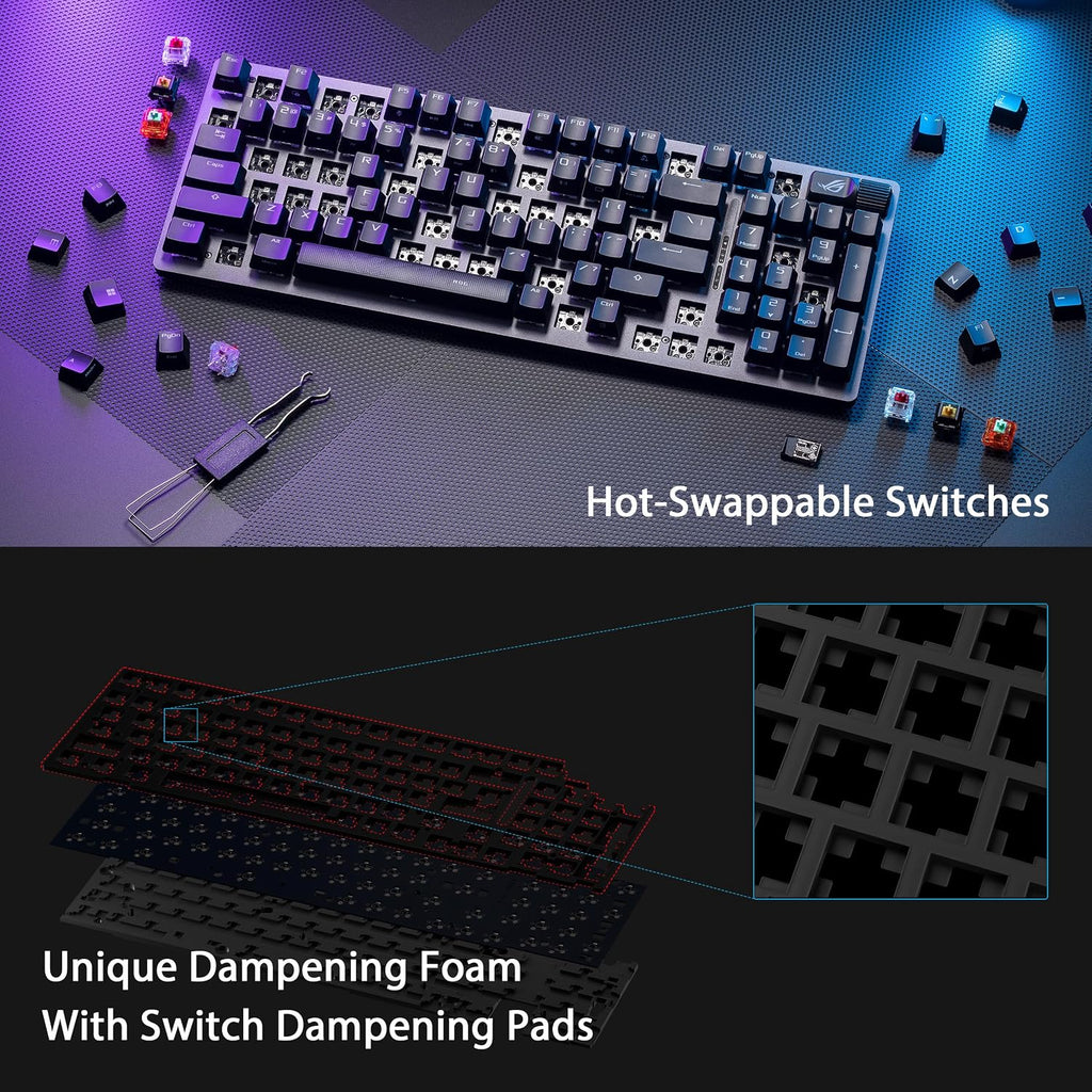 ASUS ROG Strix Scope II 96 Wireless Mechanical Gaming Keyboard – 96% Full-Size, Tri-Mode Connectivity, Hot Swappable Pre-lubed ROG NX Storm Clicky Switches, PBT Keycaps, RGB, PC/Mac Support - Black