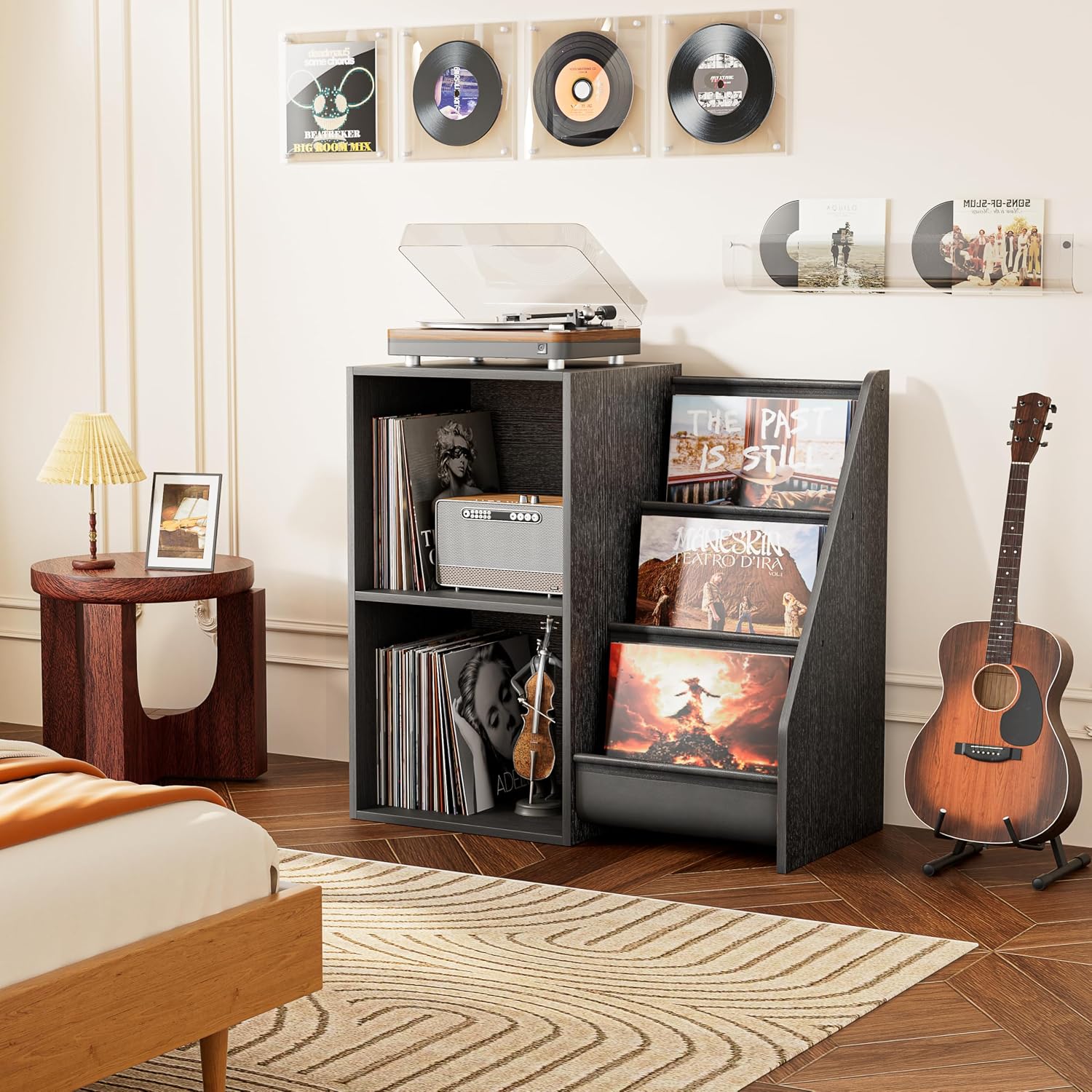 Record Player Stand,Turntable Stand with Vinyl Record Storage,Record Player Table with Vinyl Display Holder Shelf,Record Player Cabinet with 220 Albums Organizer,Media Console Cabinet for Stereo Audio