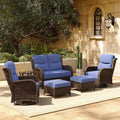 HILLGA 6-Piece Luxury Patio Furniture Set with 6' Thick Cushions, Weather-Resistant Wicker High Back Swivel Rocker Chairs, Senior-Friendly Outdoor Loveseat Set for Deck, Yard and Poolside, Blue(V2)