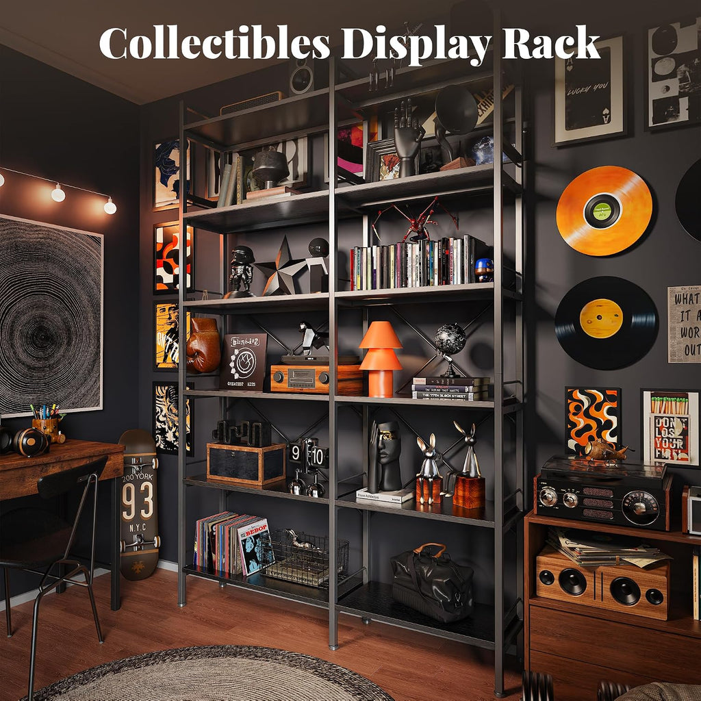 Huuger 6 Tier Bookshelf, L Shaped Corner Bookshelf with Open Shelves, 49.4 Inch Straight Wide Bookcase with Metal Frame and Wooden Board, Adjustable Feet, Black