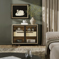 Nathan James Mackenna Metal and Glass Sideboard Accent Cabinet with Two Doors, Oak Credenza for Kitchen or Living Room