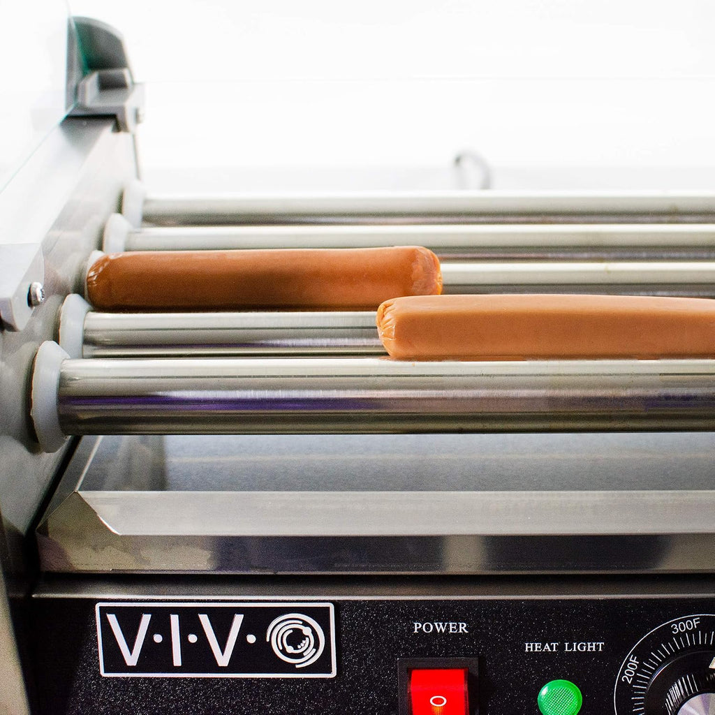VIVO Electric 12 Hot Dog 5 Roller Grill Warmer, Stainless Steel, Commercial and Household 750W Machine with Cover, HOTDG-V205