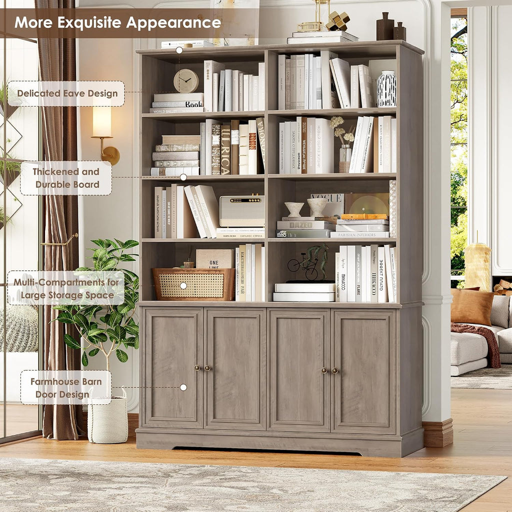 FINETONES 73' Tall Bookshelf with Doors, 6 Tier Large Bookshelf Double Wide Bookcases and Bookshelves with Storage, Large Display Cabinets for Home Office,Living Room, Library