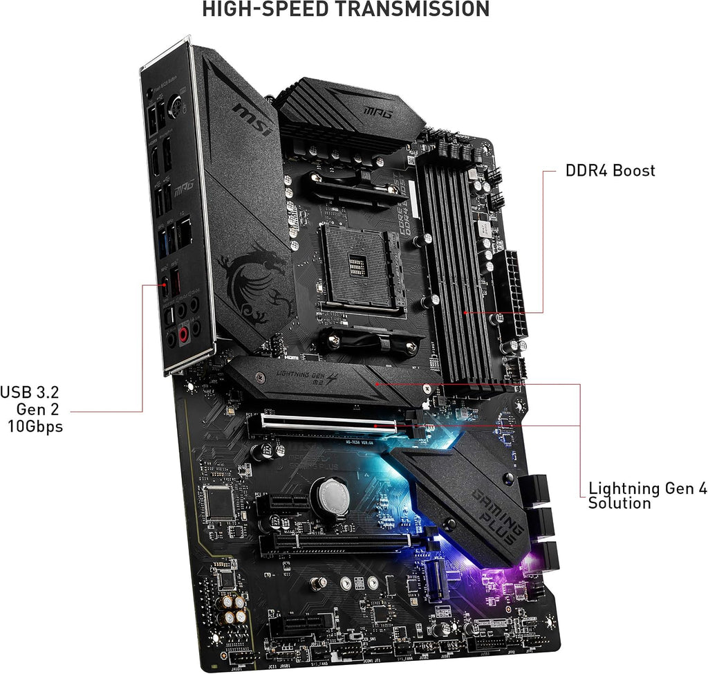 MSI MPG B550 Gaming Plus V1 Gaming Motherboard (AMD Ryzen 5000, AM4, DDR4, PCIe 4.0, SATA 6Gb/s, M.2, USB 3.2 Gen 2, HDMI/DP, ATX)