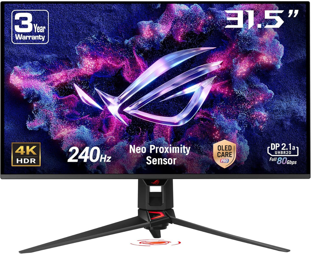 ASUS ROG Swift 32' 4K OLED Gaming Monitor (PG32UCDMR) ― 4K (3840 x 2160), QD-OLED, 240Hz, 0.03ms, G-SYNC Compatible, 99% DCI-P3, USB-C 90W, DisplayWidget, DisplayPort 2.1, 3 yr Warranty