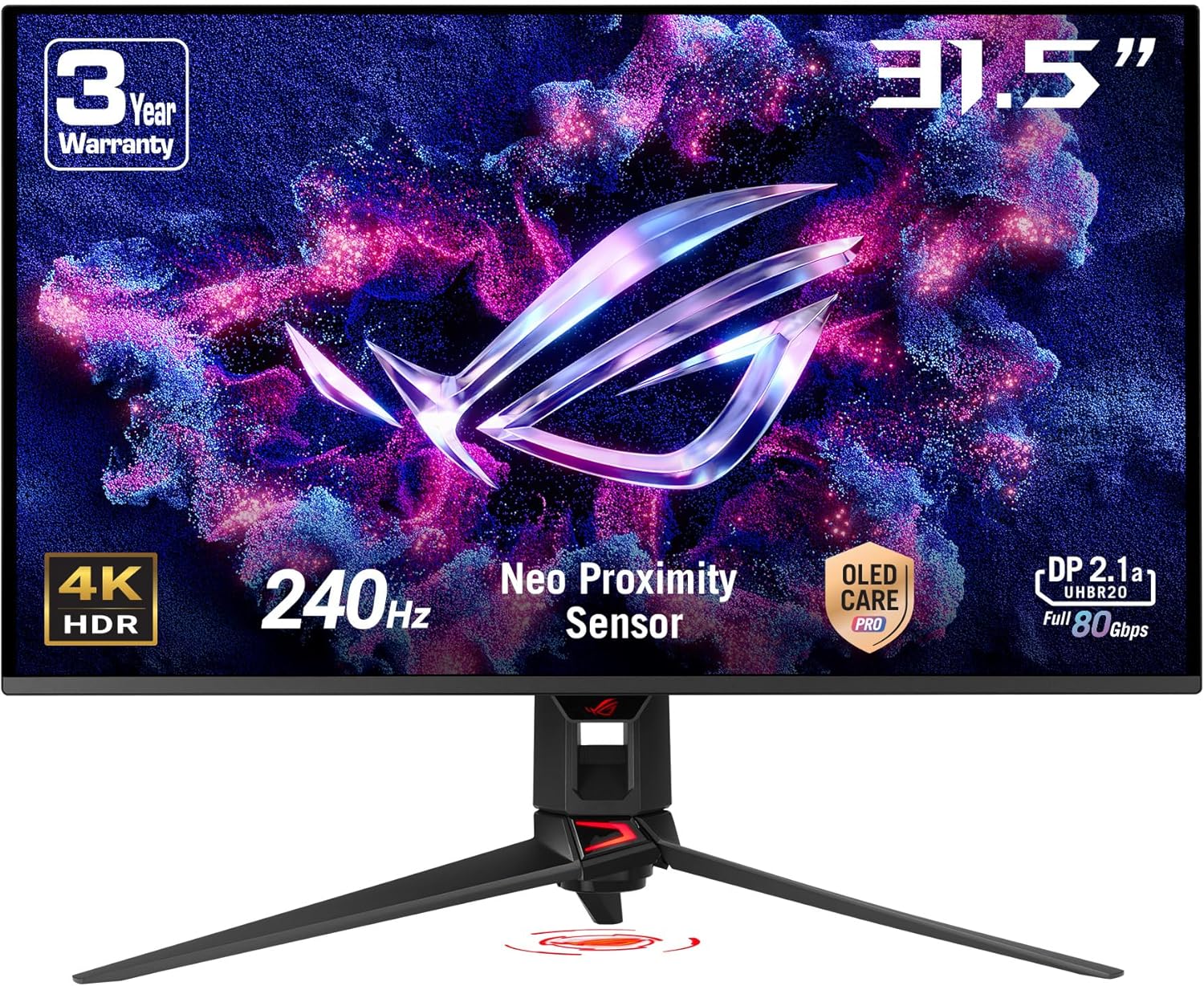 ASUS ROG Swift 32' 4K OLED Gaming Monitor (PG32UCDMR) ― 4K (3840 x 2160), QD-OLED, 240Hz, 0.03ms, G-SYNC Compatible, 99% DCI-P3, USB-C 90W, DisplayWidget, DisplayPort 2.1, 3 yr Warranty