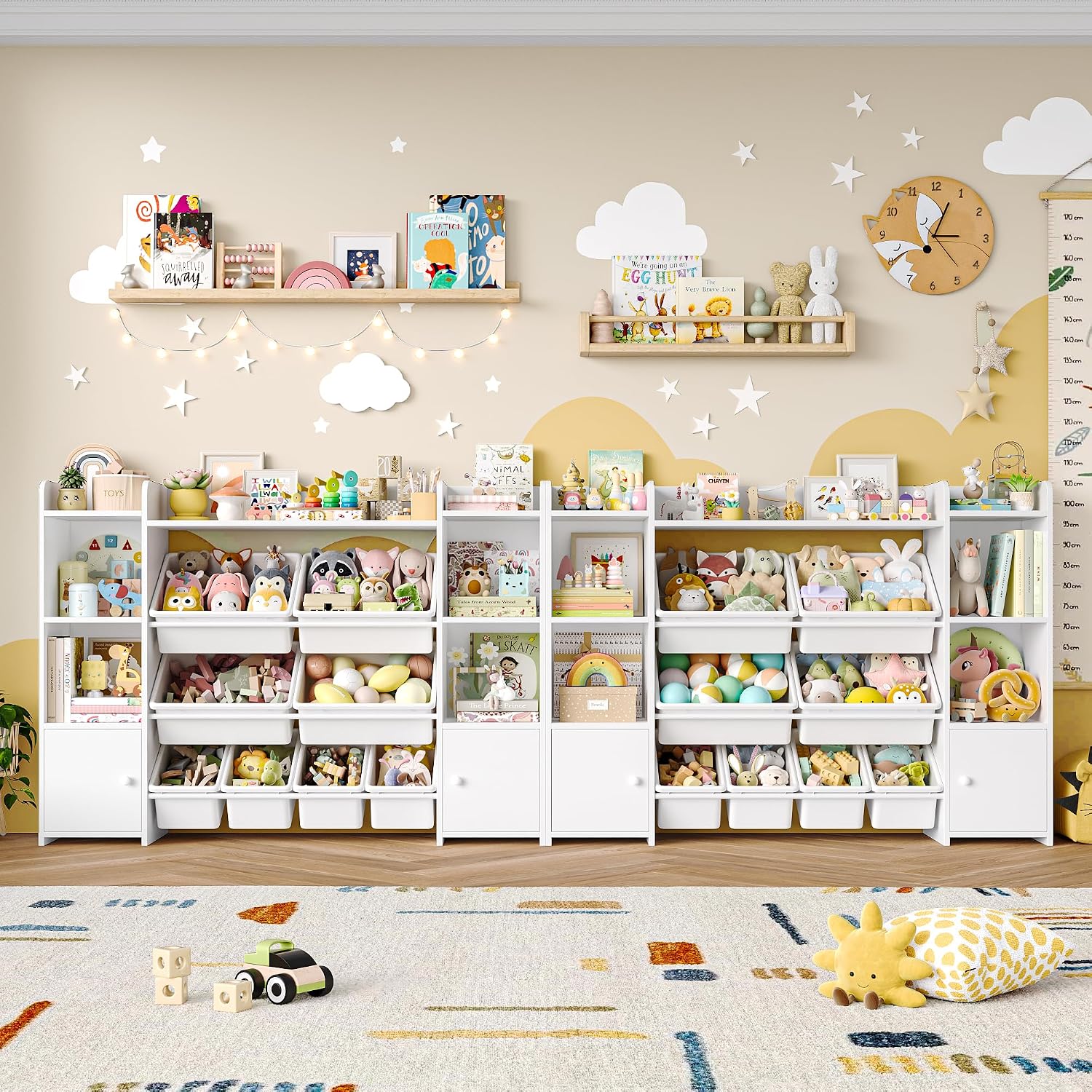 FOTOSOK Toy Storage Organizer with 8 Toy Bins, 55''Large Toy Organizers and Storage with Top Shelf, Toy Storage and Kids Bookshelf with 6 Storage Cubbies, Playroom Storage and Organization Bins, White