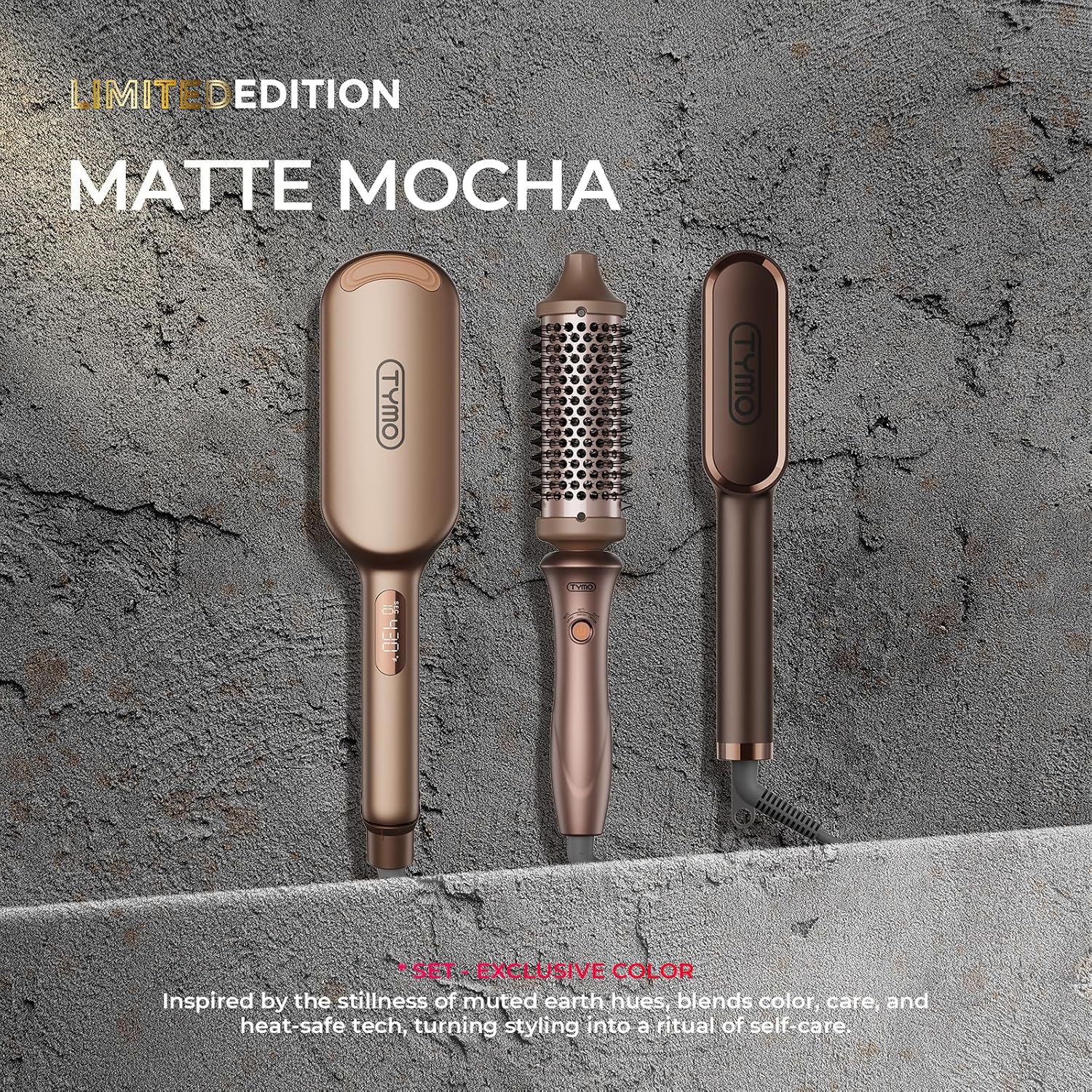 TYMO Limited Edition Styling Set - Include TYMO ROVY Hair Crimper Wave Curling Iron & Ring Plus Straightener Brush & STYLUX Thermal Brush, 3 in 1 Ionic Hair Curler Tool Set for Women