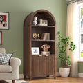 DurayLoly Book Shelf Arched Cabinet, 5-Tier Arched Bookcase with Doors and Adjustable Wood Shelves, Wooden Storage Cabinet with Open Display Shelf for Office,Living Room, Kitchen，Walnut