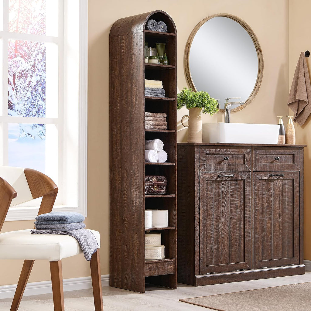 IFGET 67' Tall Arched Bookshelf, 8 Tiers Arch Bookcase with Storage, Modern Farmhouse Book Shelf with Adjustable Shelves, Wood Bookshelf w/Open Display Shelves for Living Room, Office (Brown)