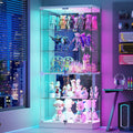 Glass Display Cabinet with RGB Lights - 5-Tiers Curio Cabinet Display Case with Lock, Frameless Tall Showcase Display Shelf for Collectibles & Legos, Living Room Bookcase Storage Cabinet (White)