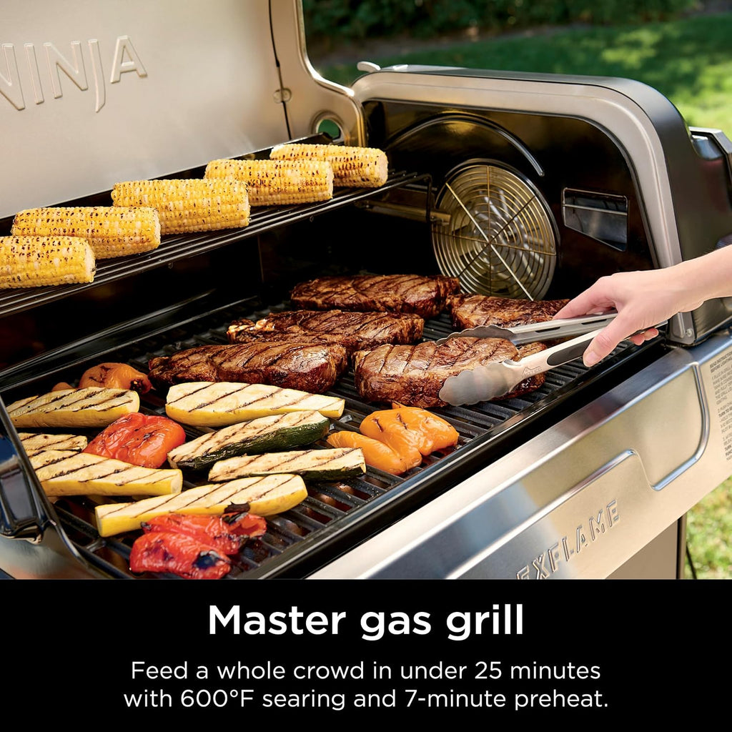 Ninja FlexFlame, Starter Bundle, Electric & Propane Grill 5-in-1 Cooking System, Includes FlexFlame Premium Grill Cover and ProChef Wireless Probe for Indoor & Outdoor Cooking, US Only