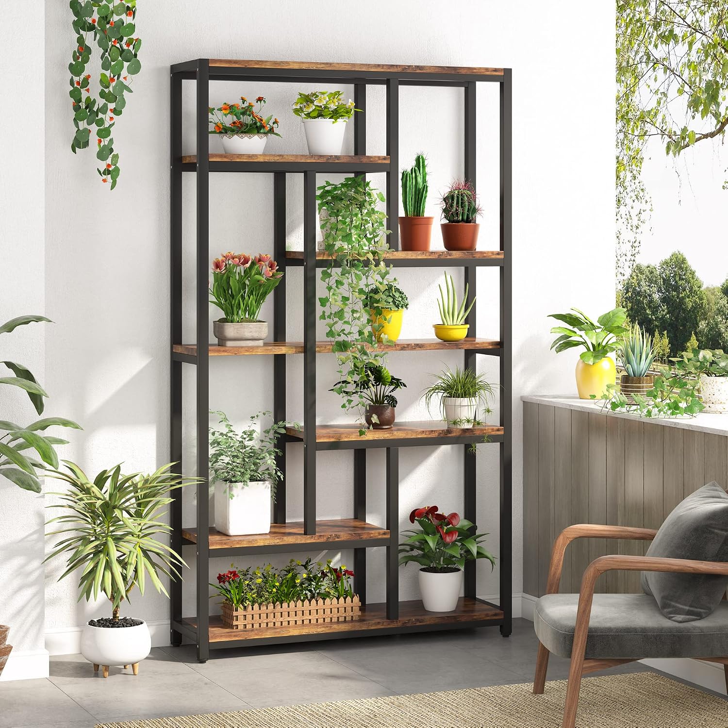 Tribesigns 79 Inch Extra Tall Bookshelf, 7-Tier Vintage Bookcase, Industrial 10-Shelf Open Storage Shelves Display Shelves Organizer for Home Office
