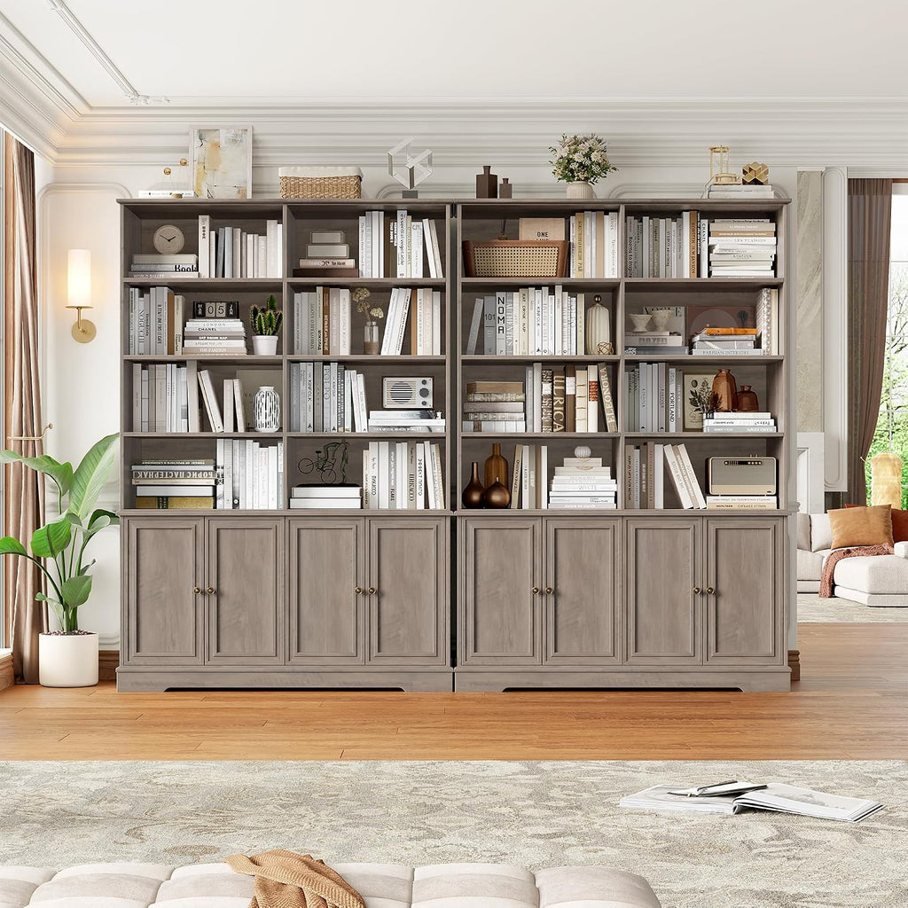 FINETONES 73' Tall Bookshelf with Doors, 6 Tier Large Bookshelf Double Wide Bookcases and Bookshelves with Storage, Large Display Cabinets for Home Office,Living Room, Library