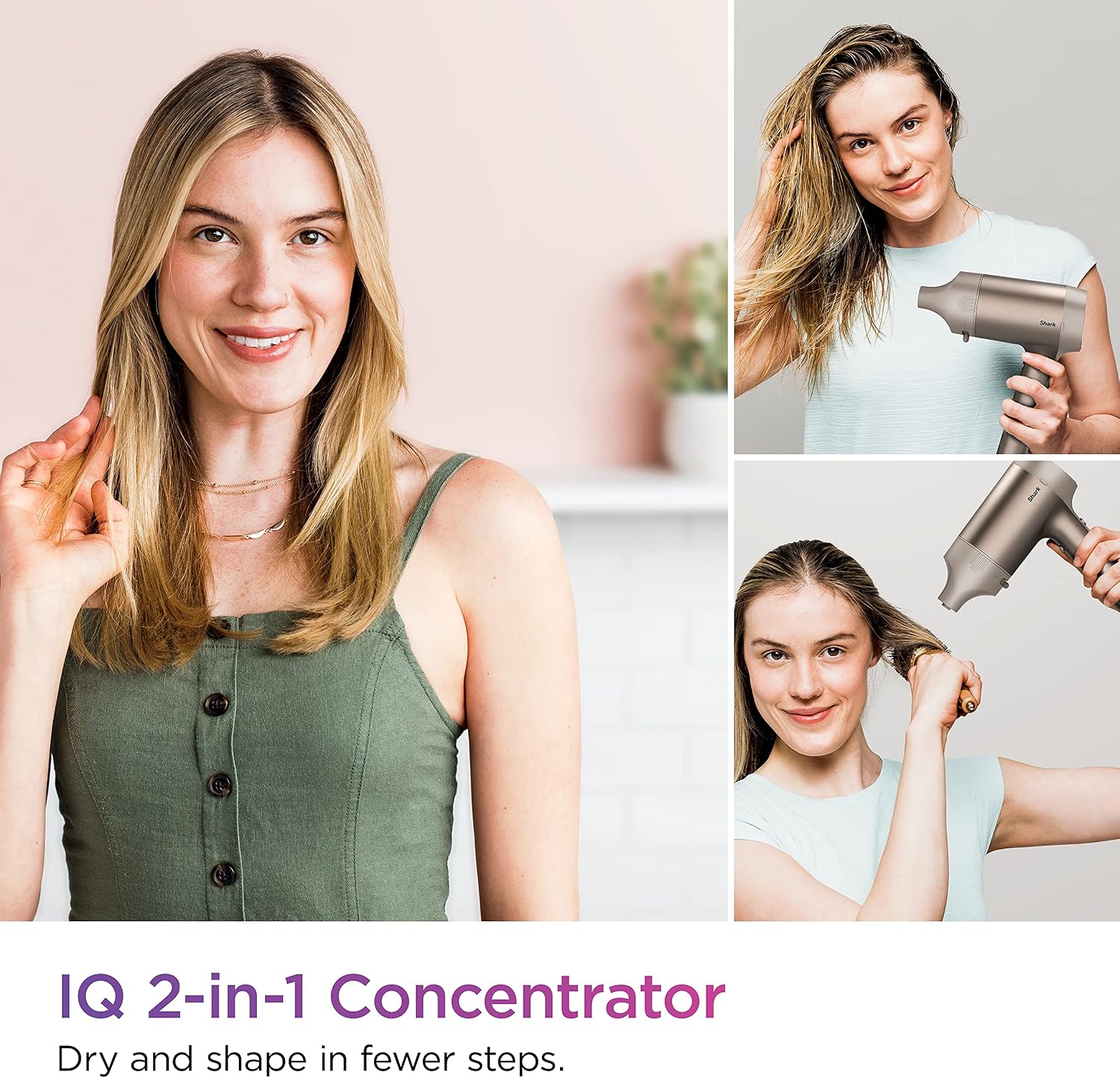 SHARK HD120BRN Blow Dryer HyperAIR Fast-Drying with IQ 2-in-1 Concentrator, Styling Brush, and Curl-Defining Deep Diffuser Attachments, Ionic, No Heat Damage, for All Hair Types, Stone (Renewed)