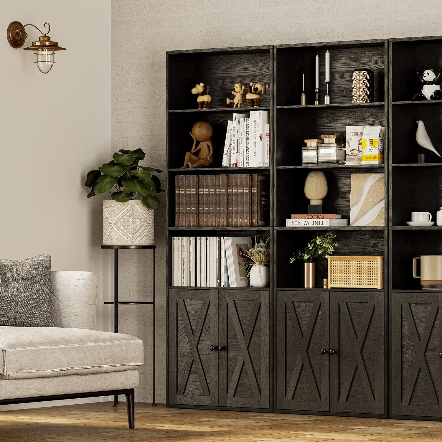 IRONCK Industrial Bookshelves and Bookcases with Doors Floor Standing 6 Shelf Display Storage Shelves 70 in Tall Bookcase for Home Office, Living Room