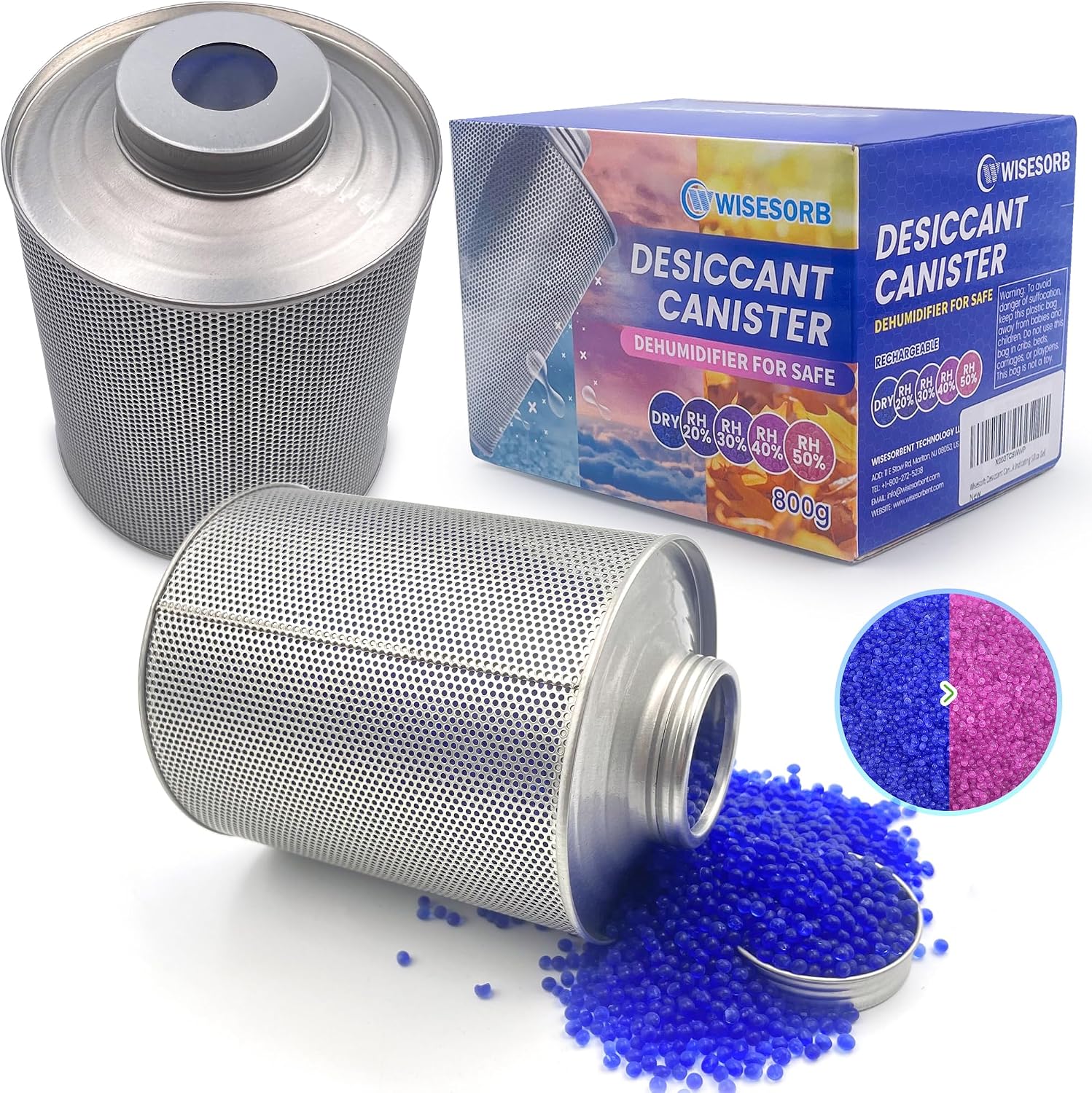 Wisesorb 800 Gram 16 Pack Gun Safe Dehumidifier, 1.77 LBS Rechargeable Dehumidifier Blue to Pink Silica Gel Desiccant Moisture Absorbers, Dehumidifiers for Room, Bedroom, Safe, Closet, Bathroom, Car