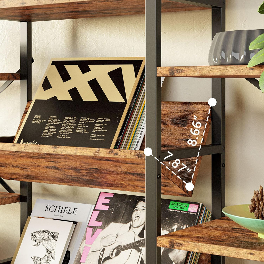 IRONCK Industrial Bookshelves 6 Tiers Triple Wide Bookshelf, Large Etagere Bookshelf Open Record Player Shelves with Metal Frame for Living Room Home Office
