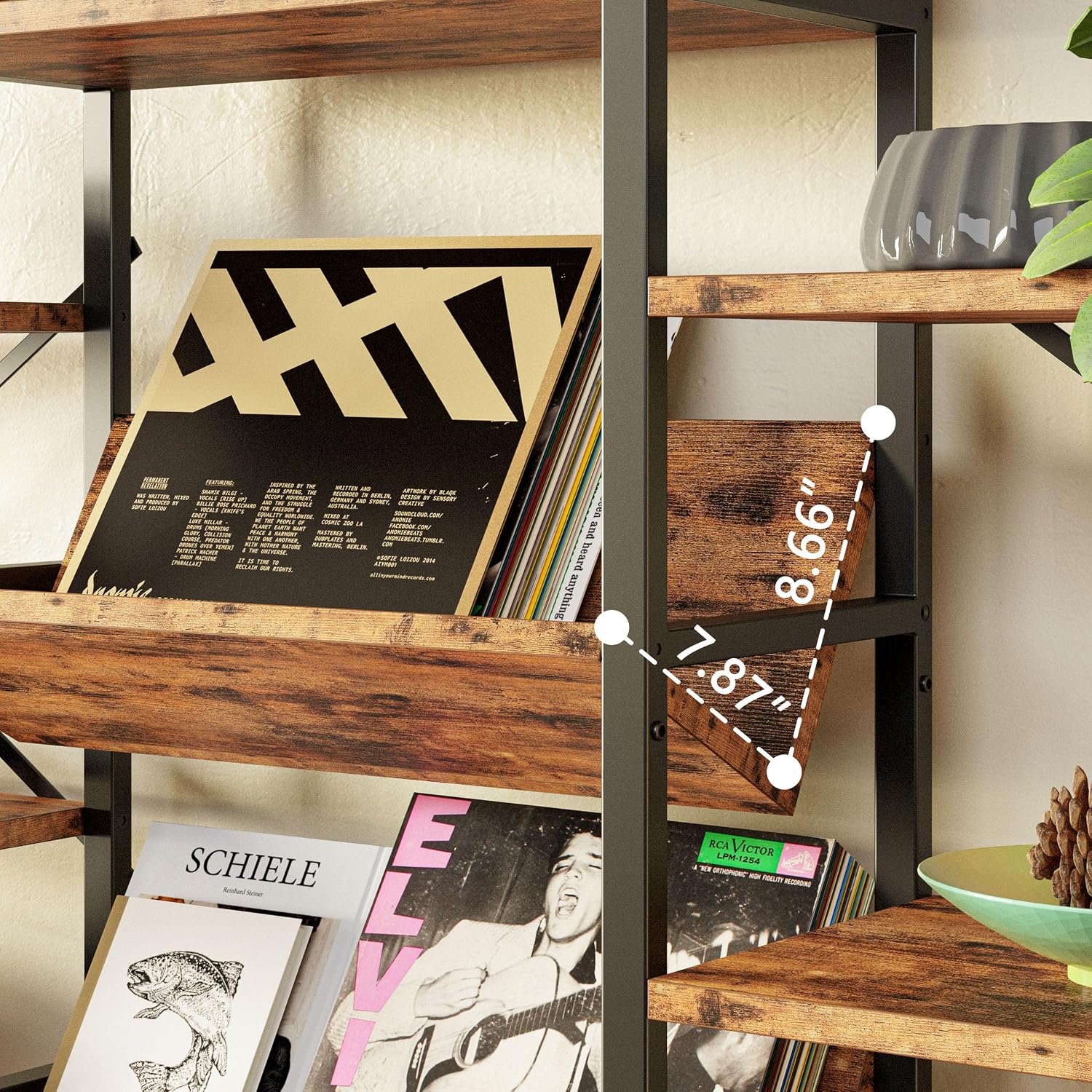 IRONCK Industrial Bookshelves 6 Tiers Triple Wide Bookshelf, Large Etagere Bookshelf Open Record Player Shelves with Metal Frame for Living Room Home Office