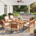 Devoko Patio Furniture Set 8 Pieces Acacia Wood Outdoor Furniture, Patio Set with Table & Cushions for Garden, Deck, Backyard, Natural