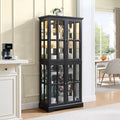 68' H Glass Curio Display Cabinet with Light, 6-Tier Wooden Storage Showcase w/ 4 Glass Doors & Adjustable Shelves, Vintage Accent Cabinet w/Mirrored Back Pane for Home & Office (Black)