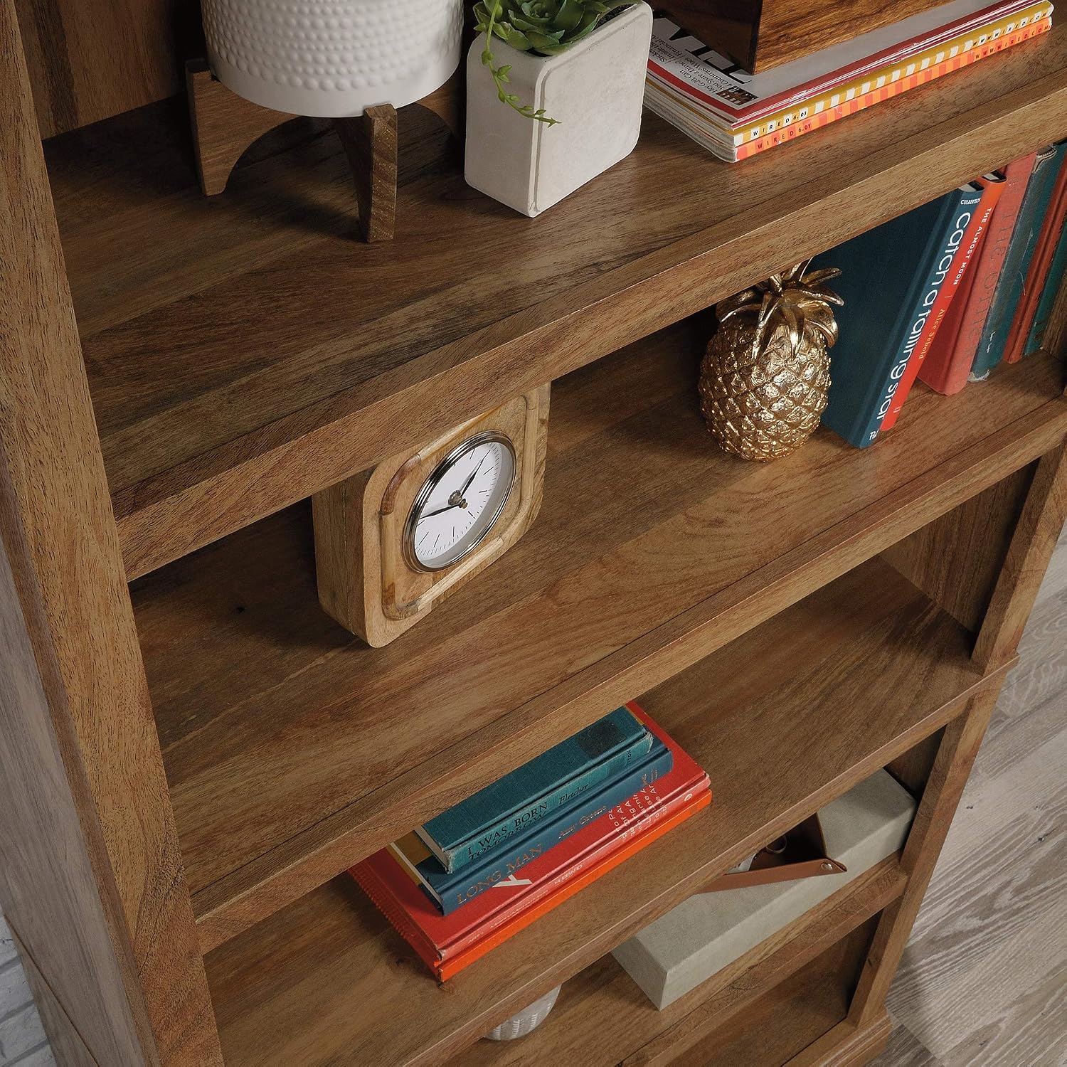 Sauder 5 Tier Book Shelf Wooden Bookcase Multipurpose Bookshelf for Home Office, Living Room, in Sindoori Mango