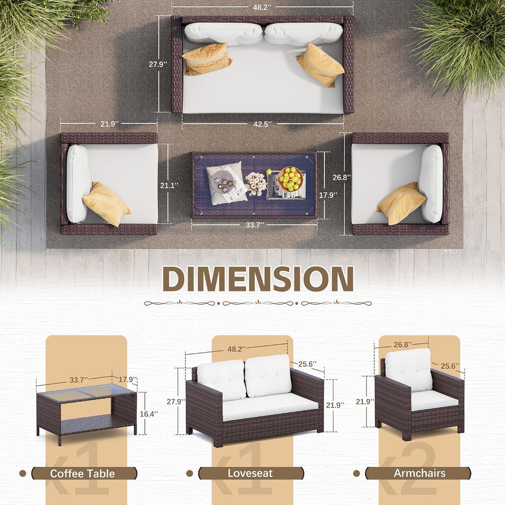 Homall 4 Pieces Patio Furniture Sets Rattan Chair Wicker Conversation Sofa Set, Outdoor Indoor Backyard Porch Garden Poolside Balcony Use (Beige)