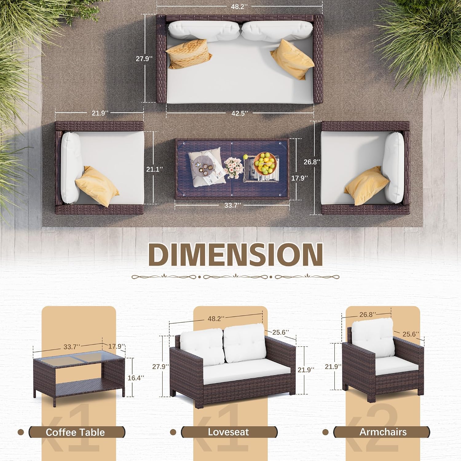 Homall 4 Pieces Patio Furniture Sets Rattan Chair Wicker Conversation Sofa Set, Outdoor Indoor Backyard Porch Garden Poolside Balcony Use (Beige)