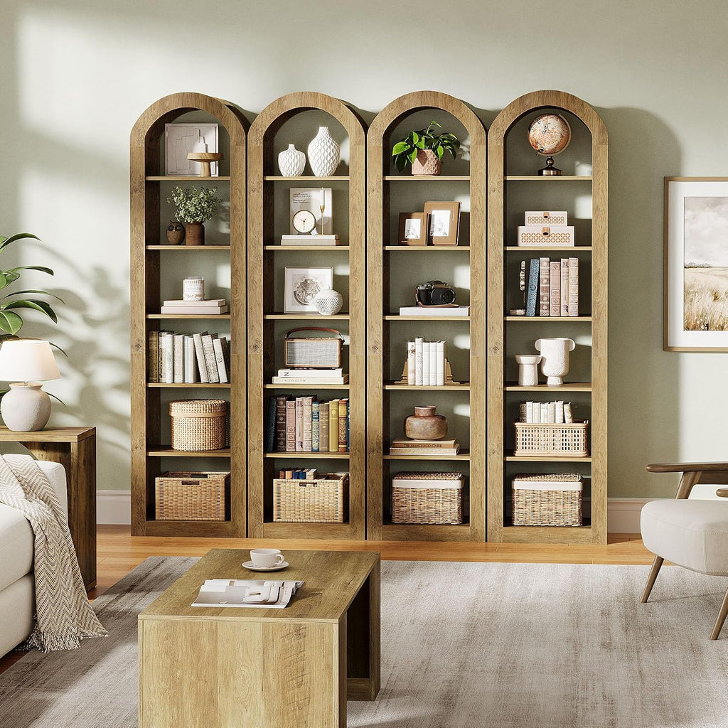 Tribesigns 74.8' Tall Arched Bookshelf, 6-Tier Narrow Open Bookcase, Floor Standing Corner Display Shelves Storage Organizer for Small Space, Home Office, Living Room (Rustic Brown, 2 PCS)