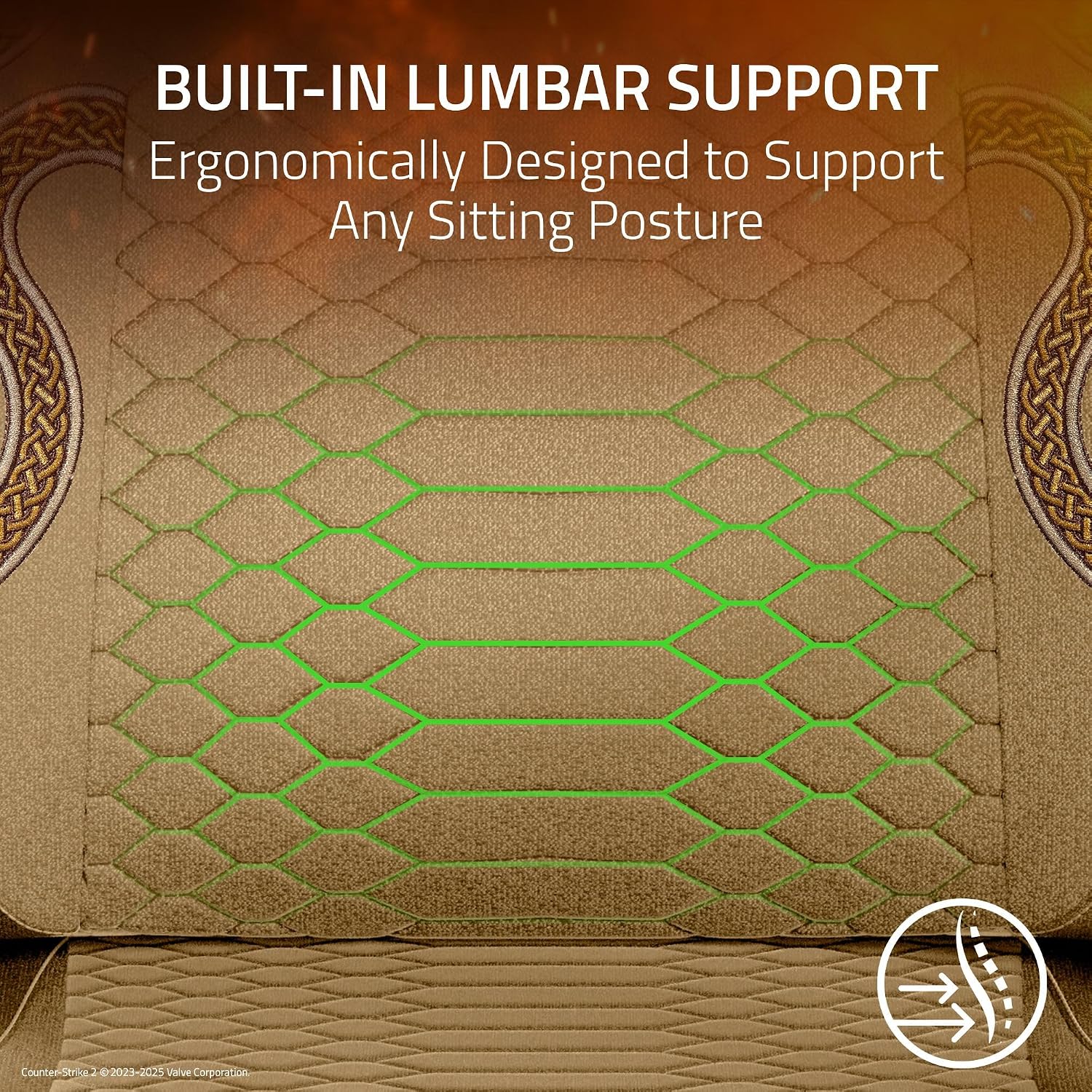 Razer Iskur V2 X Ergonomic Gaming Chair: Built-in Lumbar Support - Widened Seat - High Density Foam Cushions - Adjustable 152 Degree Recline - 2D Armrests - Plush Fabric - Counter Strike 2 Edition