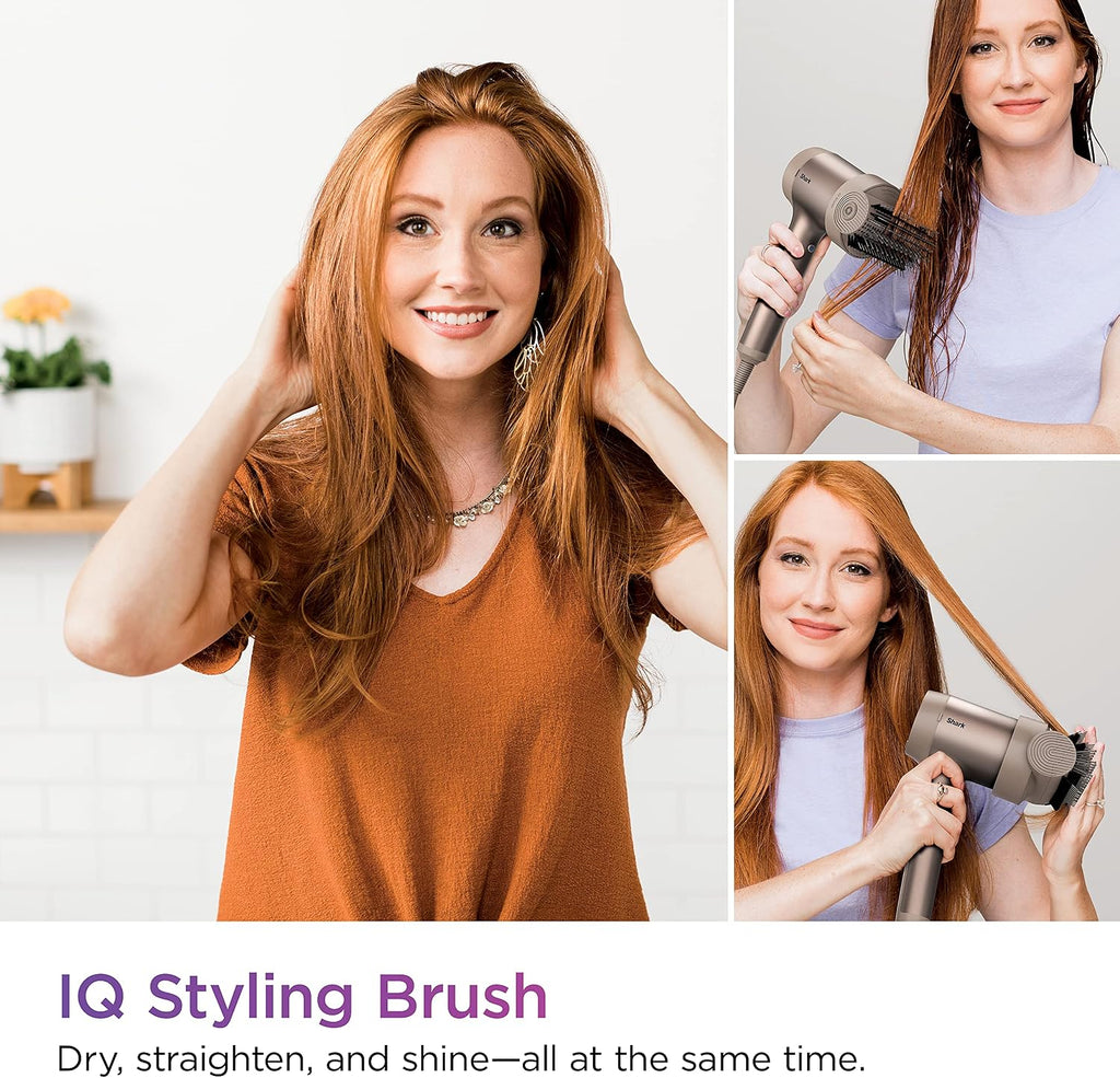 SHARK HD120BRN Blow Dryer HyperAIR Fast-Drying with IQ 2-in-1 Concentrator, Styling Brush, and Curl-Defining Deep Diffuser Attachments, Ionic, No Heat Damage, for All Hair Types, Stone (Renewed)