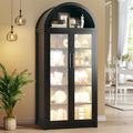 HUAHUU 71' Tall Arched Cabinet with 3 Color Lights, Kitchen Pantry Storage Cabinet with Glass Doors & Adjustable Shelves, Modern 6-Tier Display Cabinets for Living Room, Dining Room, Black