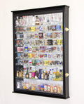 XL Shot Glass Display Case Rack Holder Cabinet w/Mirror Backed and 11 Glass Shelves -Black