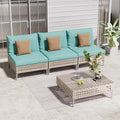 Grand patio 4-Piece Wicker Patio Furniture Set, Boho Outdoor Conversation Set Sectional Sofa with Water Resistant Thick Cushions and Coffee Table, Blue