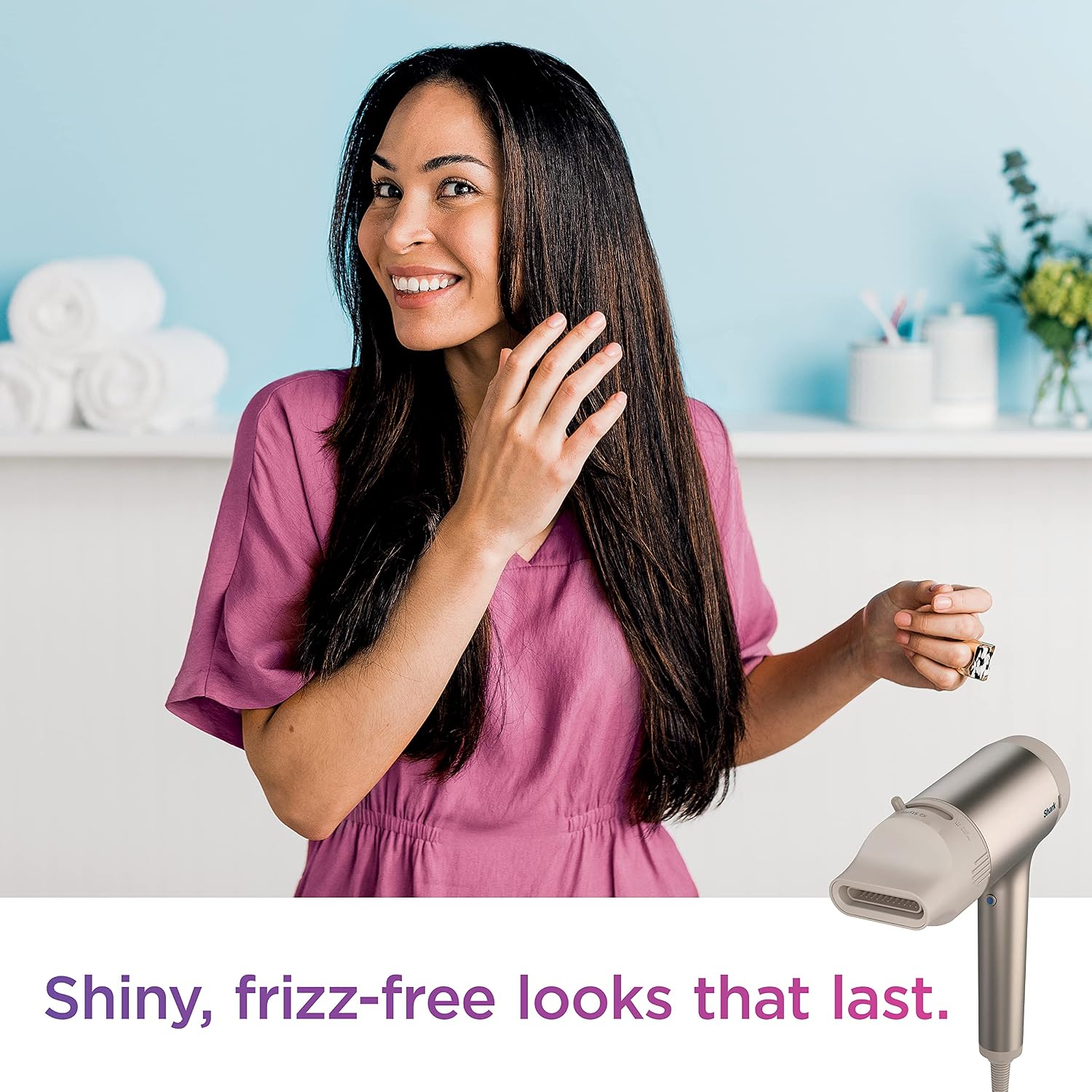SHARK HD120BRN Blow Dryer HyperAIR Fast-Drying with IQ 2-in-1 Concentrator, Styling Brush, and Curl-Defining Deep Diffuser Attachments, Ionic, No Heat Damage, for All Hair Types, Stone (Renewed)