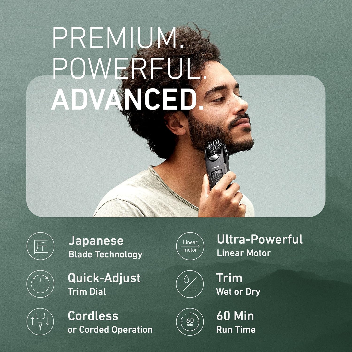Panasonic Beard Trimmer for Men Cordless Precision Power, Hair Clipper with Comb Attachment and 19 Adjustable Settings, Washable, ER-SB40-K, 0.5-10mm lengths, 1 Pack
