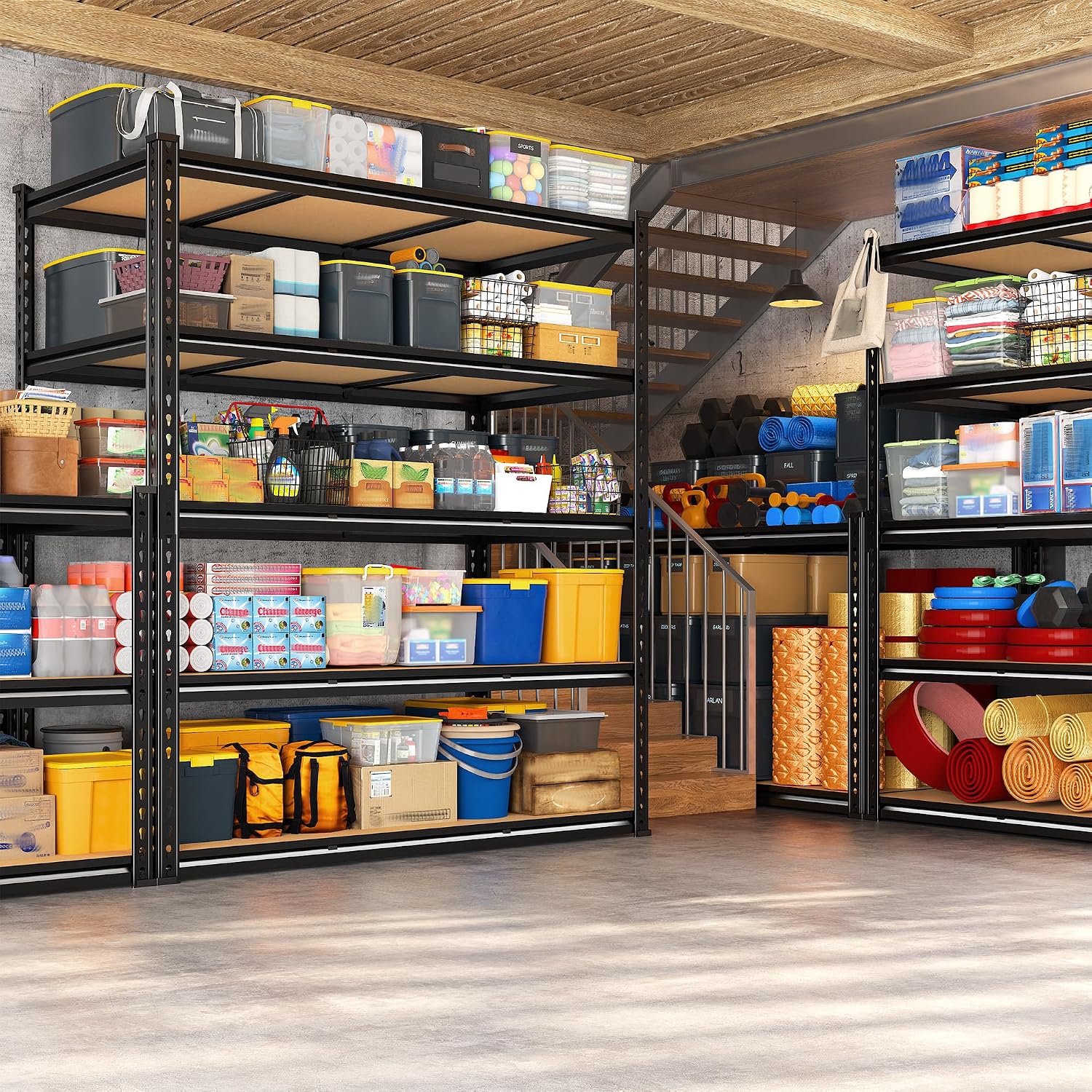 REIBII 48' W Garage Shelving 3080LBS Storage Shelves 5 Tier Heavy Duty Shelving Adjustable Garage Shelves for Basement, Warehouse, Commercial, Easy Assemble, 48' W x 72' H x 24' D, 2PC