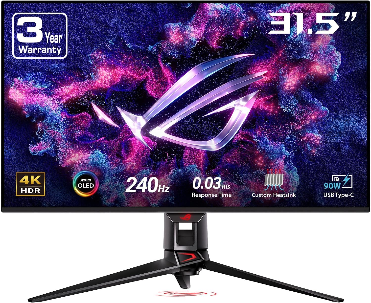 ASUS ROG Swift 32' 4K OLED Gaming Monitor (PG32UCDM) - UHD (3840 x 2160), QD-OLED, 240Hz, 0.03ms, G-SYNC Compatible, Custom Heatsink, Graphene Film, 99% DCI-P3, True 10-bit, 90W USB-C
