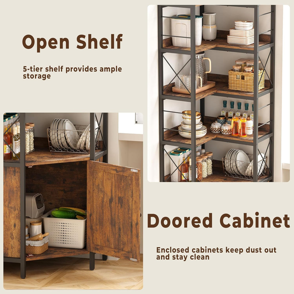 IRONCK Bookshelves 5 Tiers, Corner Bookshelf with Baffles, Bookcase and Bookshelf with Doors, Industrial Display Bookshelves for Living Room, Kitchen