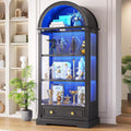 Black Curio Cabinet with Glass Doors, 72' Tall Arched Display Cabinet with Human Sensor Lights, 4-Tier Display Case for Collectibles Bookcase Living Room