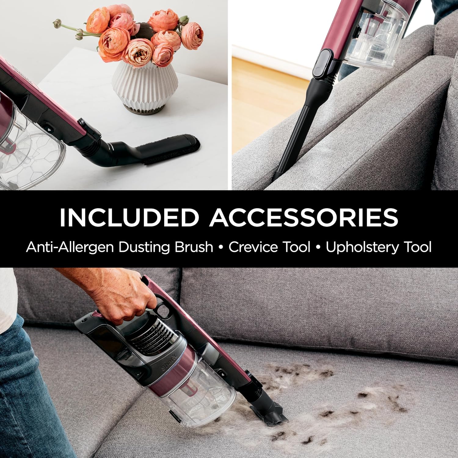 Shark Cordless Vacuum Cleaner, HEPA Filter, Lightweight, Portable, Rechargeable, Pet Hair Pickup, Removable Handheld, Crevice, Upholstery & Dusting Brush Included, 40-min runtime, Red, IZ362H