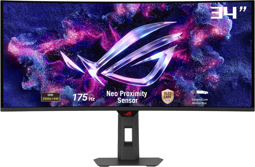 ASUS ROG Strix 34' Ultrawide QD-OLED HDR Gaming Monitor (XG34WCDG) - 3440x1440, 175Hz, 0.03ms, OLED Care Pro, True 10-bit, G-SYNC Compatible, DisplayWidget, Extreme Low Motion Blur, 3 yr Warranty